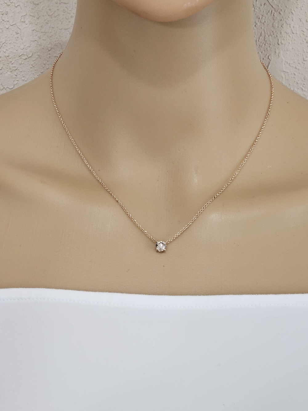 14k Rose Gold Solitaire Champagne Diamond Pendant Necklace